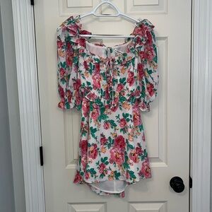 For Love & Lemons Imogen Dress Sz Small Floral Mini Ruffle Puff Sleeve Spring‎